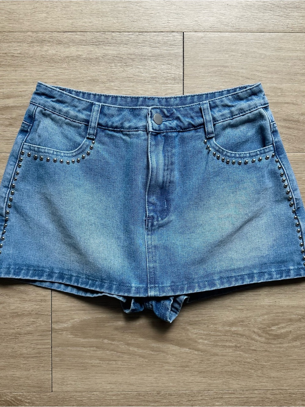 NWT Denim Stud-Trim Skort